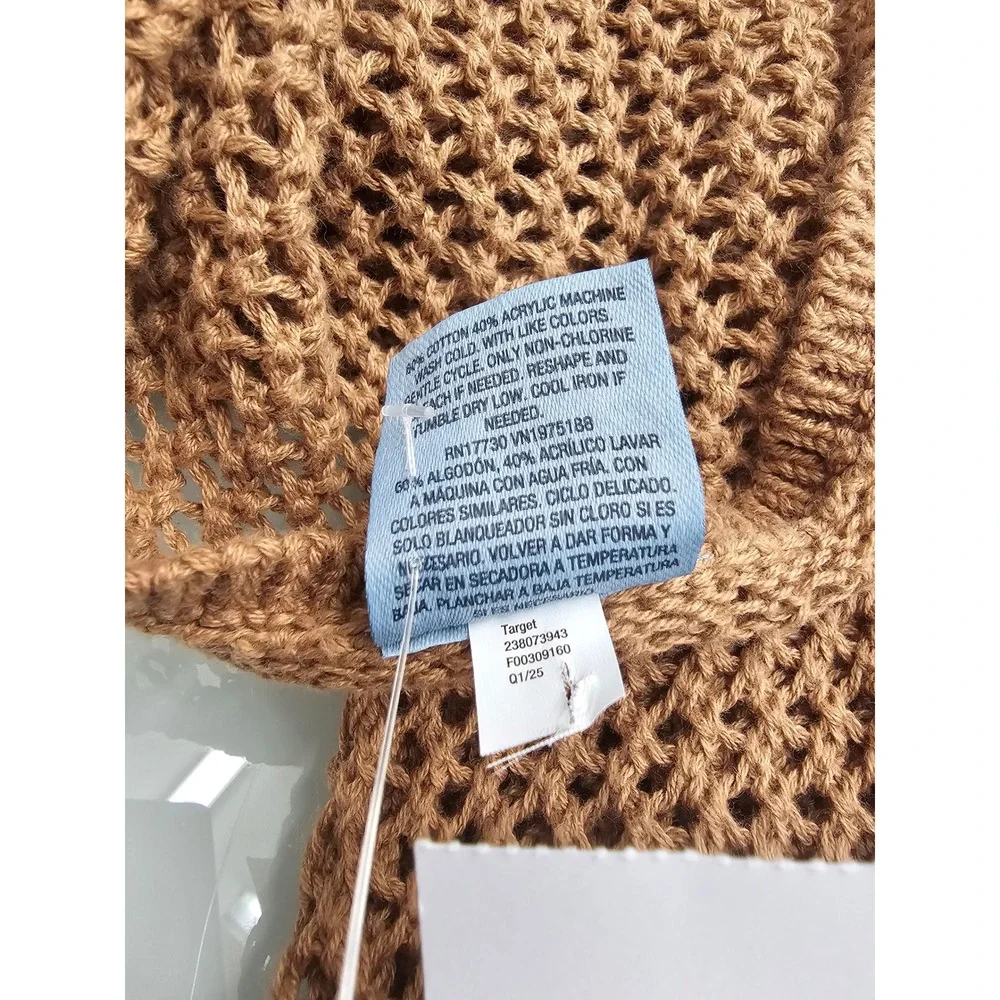 Shade & Shore Womens XS Copper Brown Crochet Open Knit Bell Sleeve Cover Up‎ Top